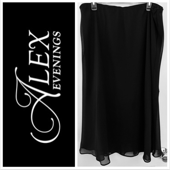 Alex Evenings sz 1X Skirt, black lined polyester chiffon, flare midi EUC - Picture 1 of 5